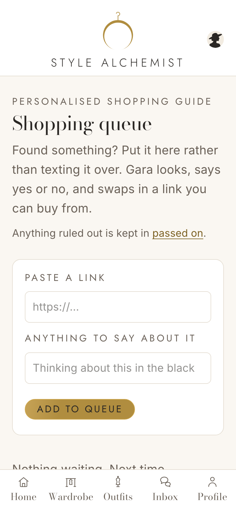 The Shopping Portal screen